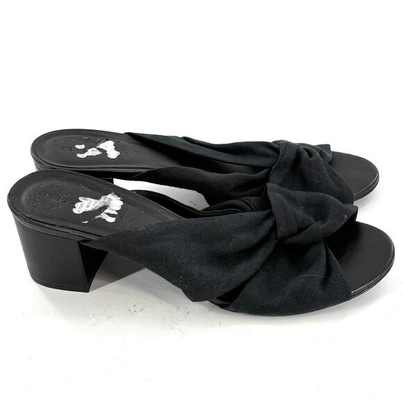 Rebecca Allen Twist Heels 10 Black Linen NWOT Sandals Mules Slip On Travel - Picture 8 of 11
